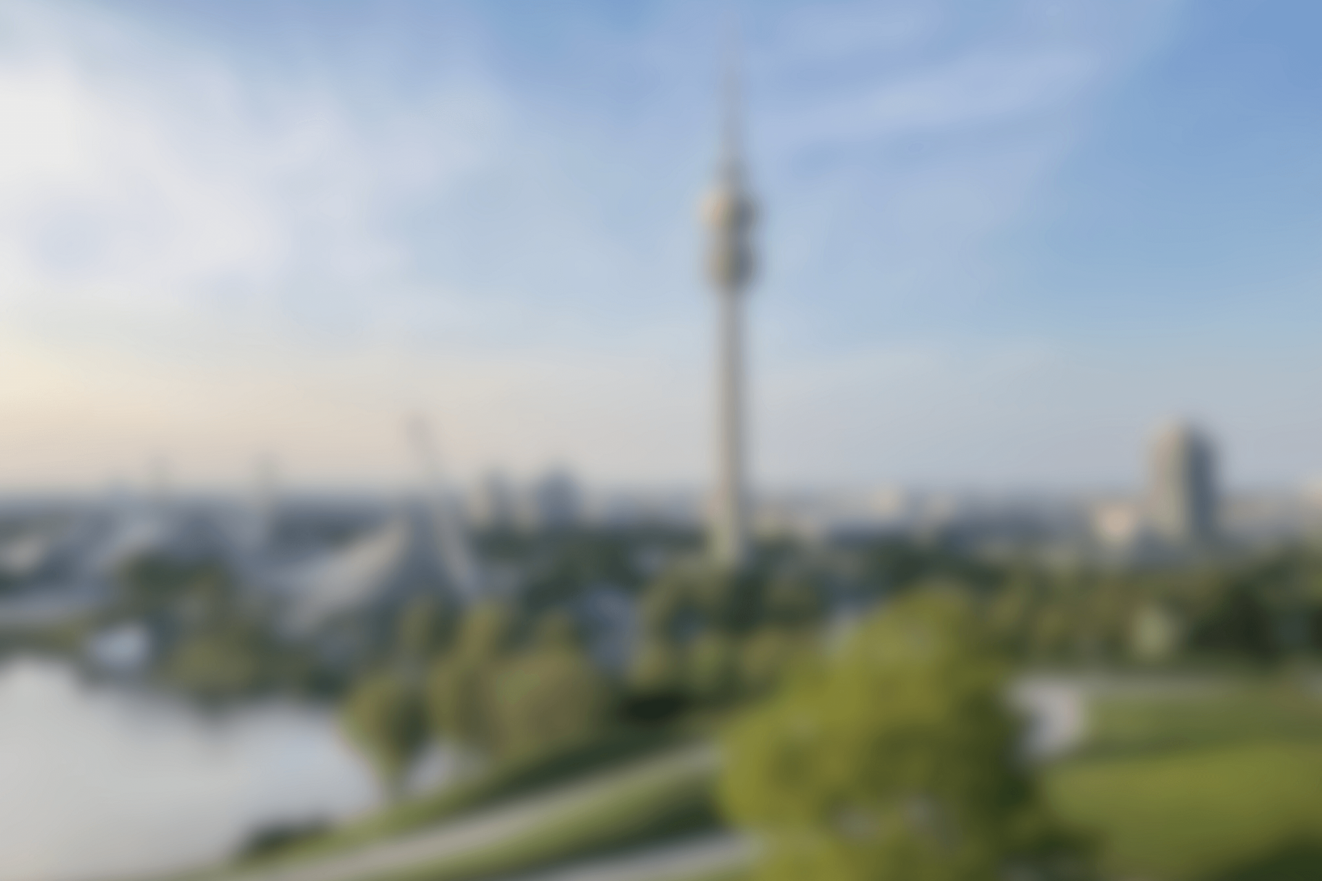 Olympic Lake and Tower at Olympic Park in Munich