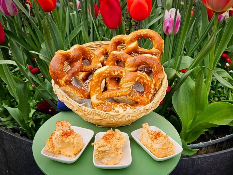 Pretzels with Obazda Cheese Spread at Viktualienmarkt Food Tasting Tour