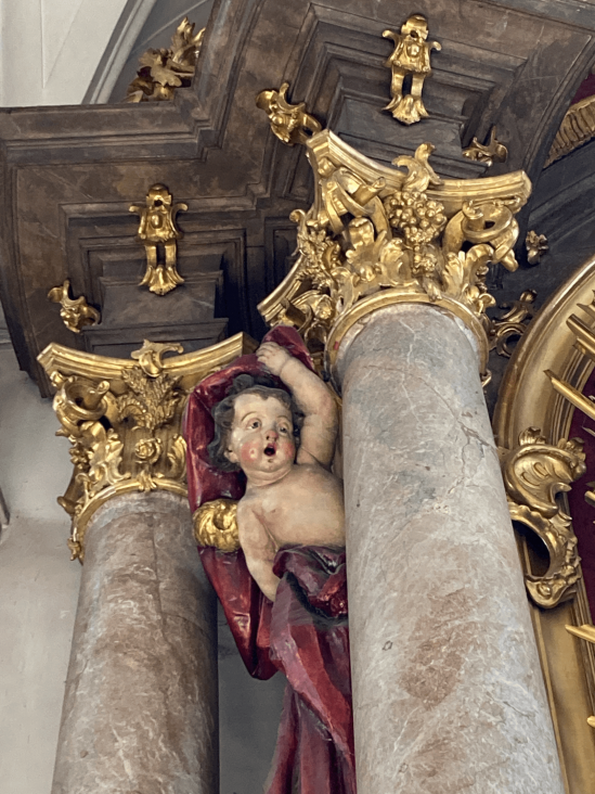 Angel in Peter's Church on a Walking Tour in Munich