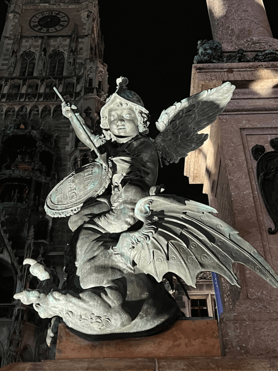 Mary's Column by Night in Front of the New City Hall at Marienplatz in Munich
