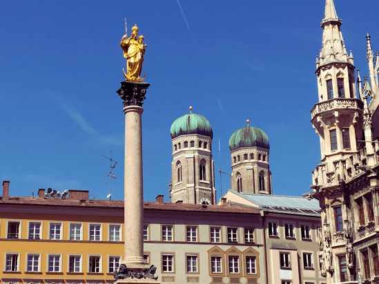 Mary's Column by Night in Front of the New City Hall at Marienplatz in Munich